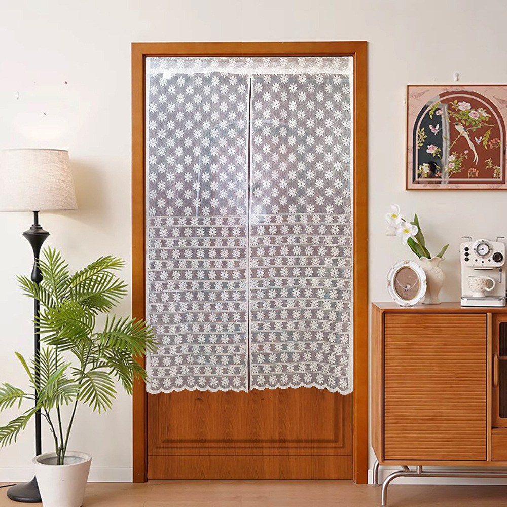 Ins Small Fresh Pastoral Lace Gauze Curtain Bedroom Kitchen Cabinet Curtain Partition Curtain Punch-Free Bathroom Blocking Door Curtain
