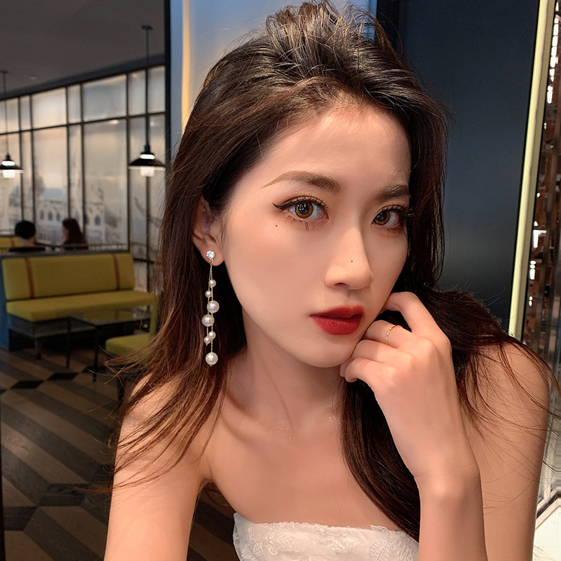1 Pair Quantity 1 Pair Elegant Lady Tassel Imitation Pearl Alloy Drop Earrings