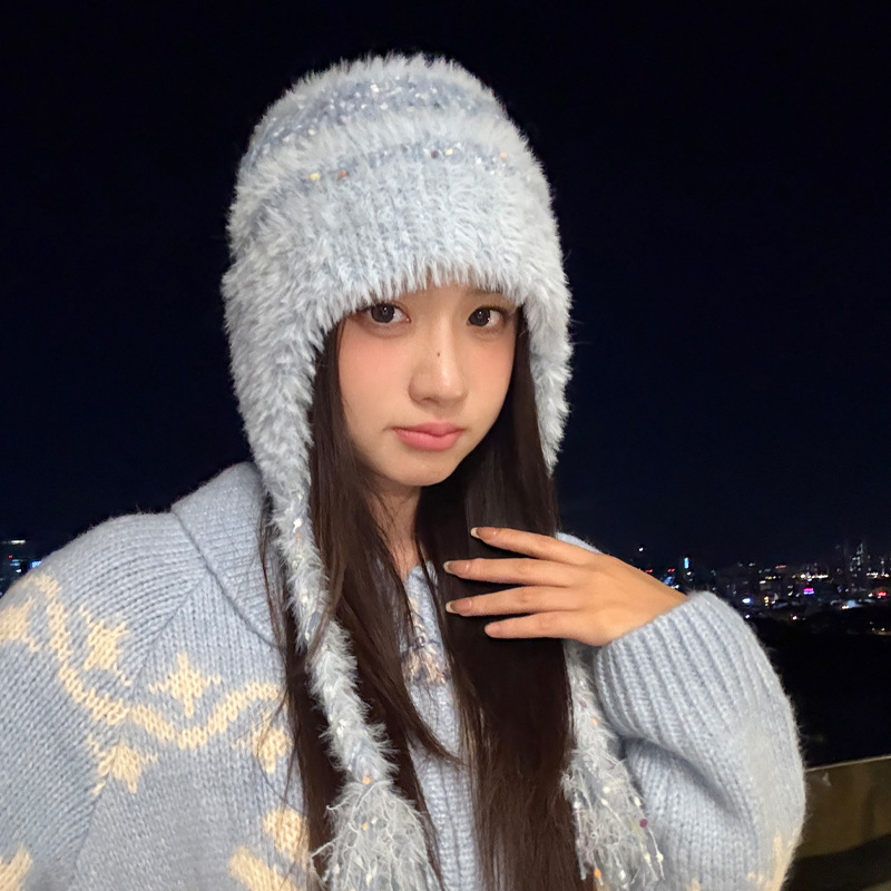2025韩版冬天帽子女款加绒加厚针织帽户外防寒保暖耳包一体帽批发|undefined