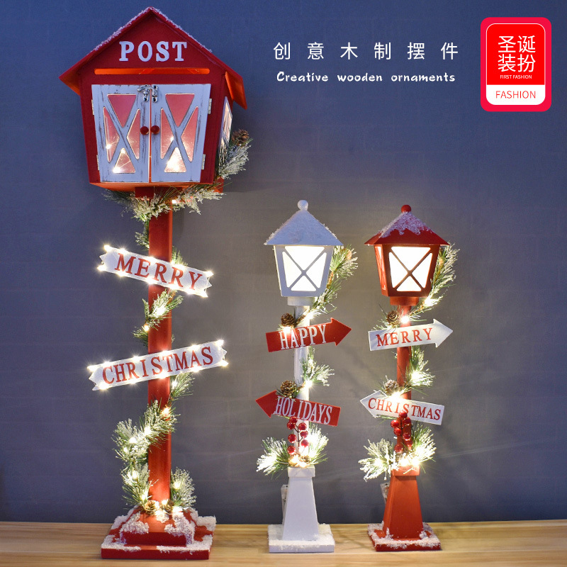Decoraciones navideñas creativas de madera buzón de correo iluminación decoración hotel bar tienda decoración de recepción