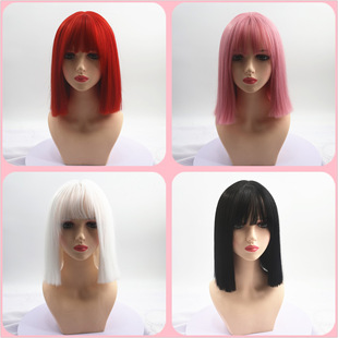 Amazon Explosions Light Pink Short Straight Hair Bobo Head Straight Bangs Europe, America and Asia Women's Chemical Fiber Wig Headgear wigs