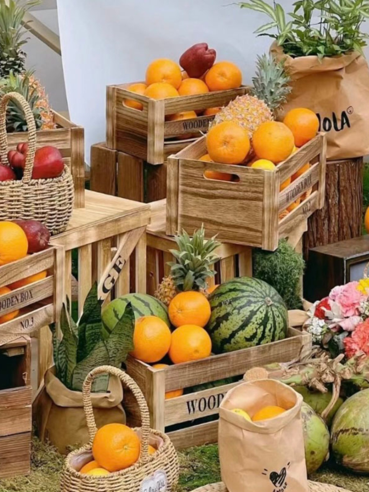 复古木箱木框实木收纳箱陈列超市手提木筐长方形木条箱红酒箱货架