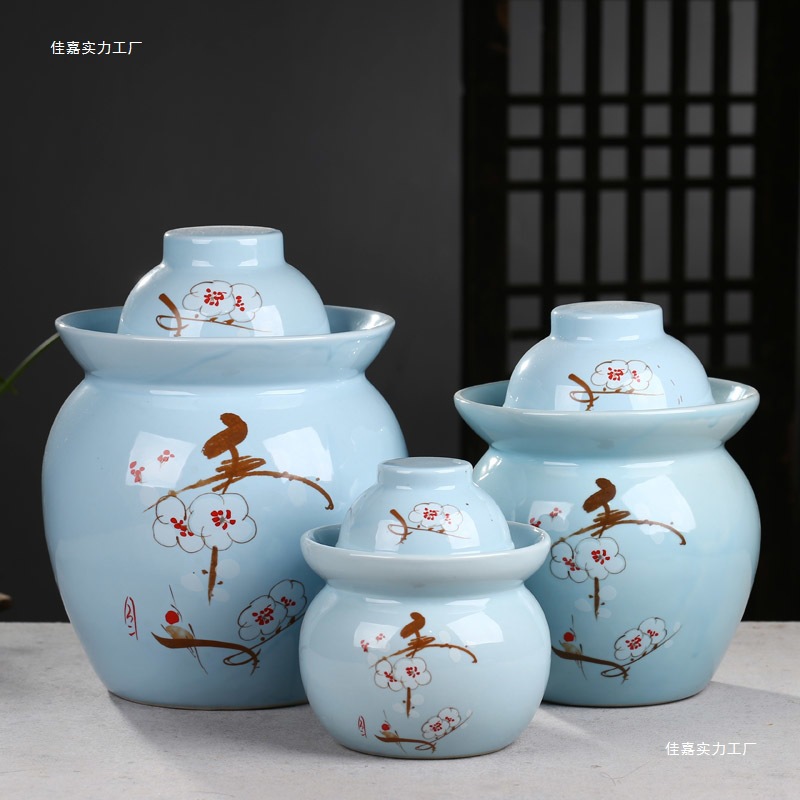 景德镇陶瓷双盖泡菜坛亚光釉家用腌菜缸密封罐咸蛋罐酿酒坛腌肉新