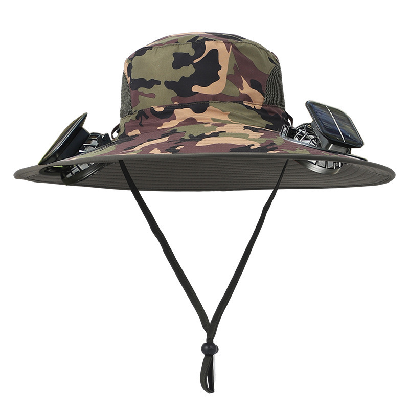 Sombrero de ventilador solar para hombre de verano gran sombrero de borde anti-UV sombrero de pescador de montaña sombrero de ventilador de sombra de pesca