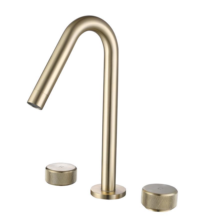 Kaiping Youjia bathroom countertop oblique tube electroplating counter basin double handle rotatable three-hole bathroom cabinet faucet 33010