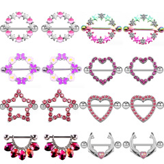 Heart-shaped Nipple Ring with Butterfly Design, Star Nipple Piercing Jewelry, Stainless Steel Cross-Border Decorative Nipple Ring