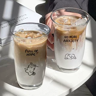 冰美式冷萃咖啡杯玻璃翻口杯饮料果茶杯牛奶杯简约加厚水杯吸管杯