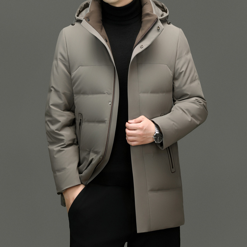 Light Luxury Men's down Jacket 2025 New Style Middle-Aged Dad Mid-Length Thickeneded Warm and Cold-Proof Hooded Winter Jacket Light Luxury Men's down Jacket 2025 New Style Middle-Aged Dad Mid-Length Thickeneded Warm and Cold-Proof Hooded Winter Jacket