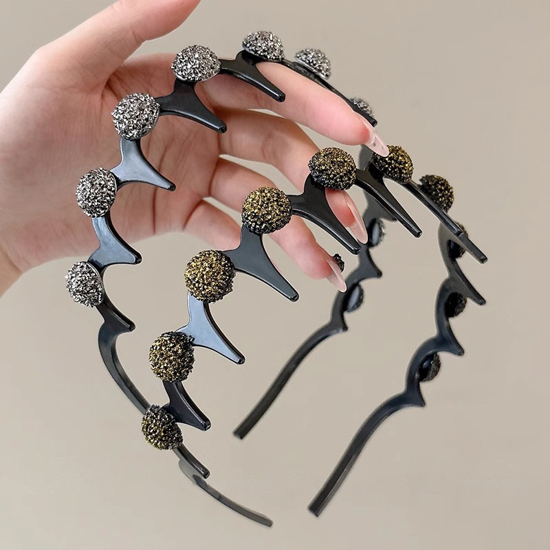 Diamante de perlas onduladas de cabello para mujeres 2024 nuevo con dientes antideslizante lavado de cara de presión de cabello de cabello de cabeza de cabeza de cráneo alto clip de cabello