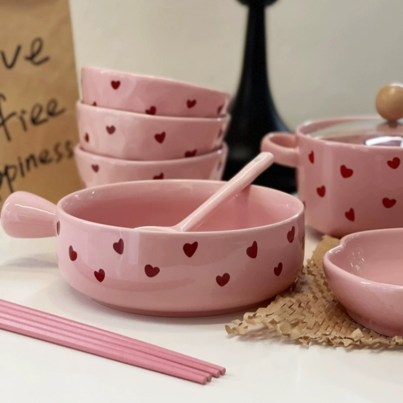 Fuchsia high quality ceramic tableware, set, pen, spoon, internet celebrity