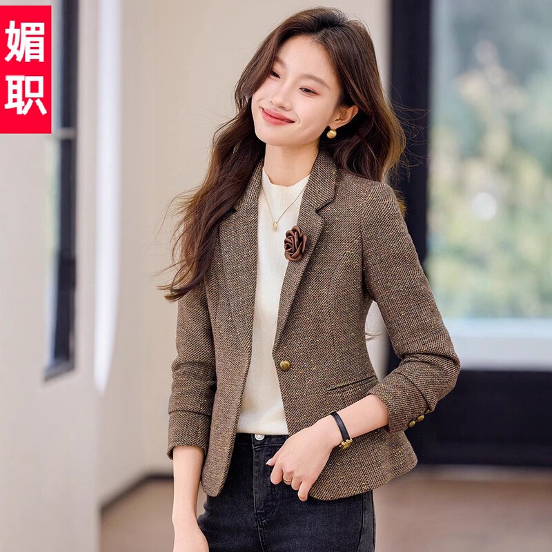 High-end Wool Small Suit Jacket Women's Spring and Autumn New Korean-style British-style Retro Casual Short Suit Top