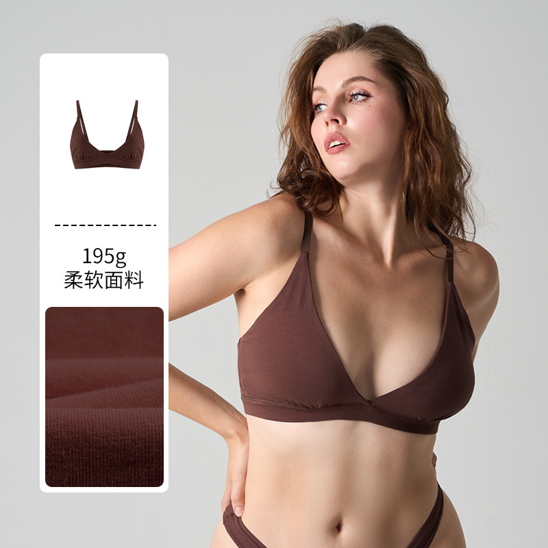 Skims Same Style Cotton Triangle Bralette Deep V Sexy Pure Cotton Wire-Free Nude-Feel Bra