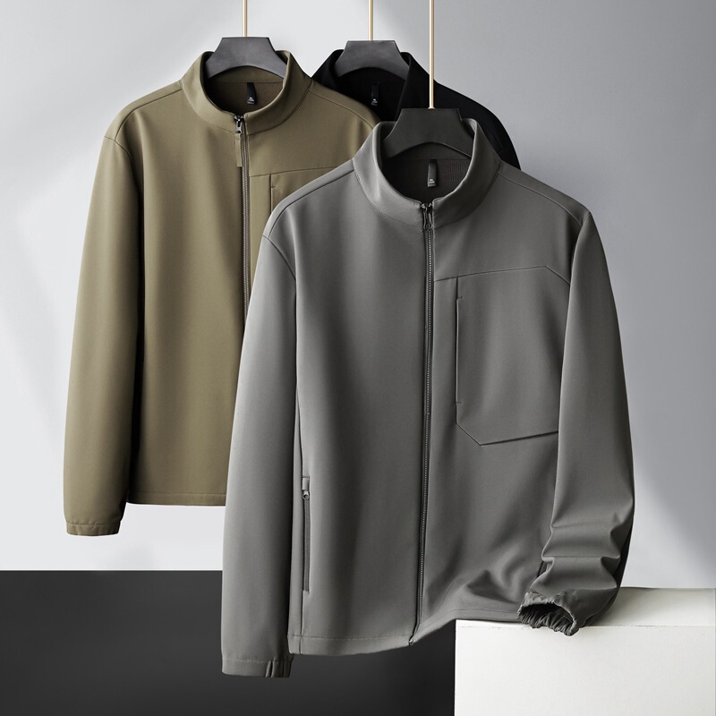 [Thin velvet style] autumn and winter men's soft shell jacket loose plus size casual stand collar jacket men's sports warm jacket