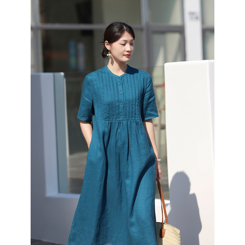Shenzhen Original High-end Women's Clothing Wholesale 25 Years Spring and Summer New Artistic Travel Loose Age-reducing Linen dress Women