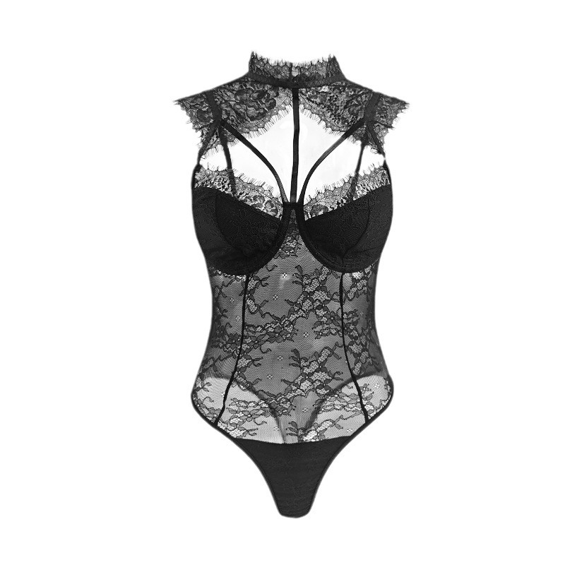 Ventas transfronterizas calientes nuevas pestañas de encaje de acero anillo de acero de moda sexy pura perspectiva de belleza de espalda camiseta
