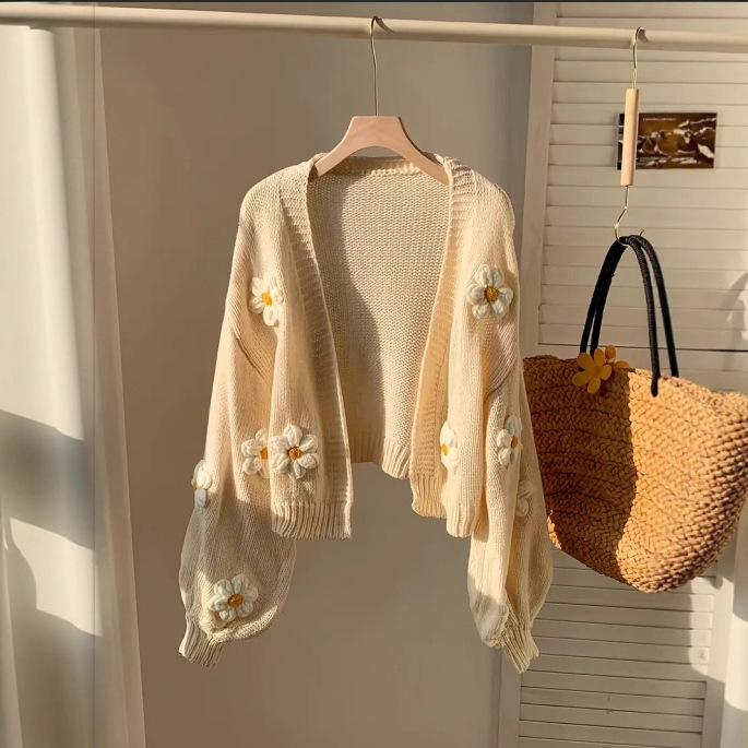 Cross-Border Korean Style Three-Dimensional Embroidered Floral Sweater Amazon Loose Autumn and Winter Knitted Cardigan Jacket Women's Clothing Cross-Border Korean Style Three-Dimensional Embroidered Floral Sweater Amazon Loose Autumn and Winter Knitted Cardigan Jacket Women's Clothing