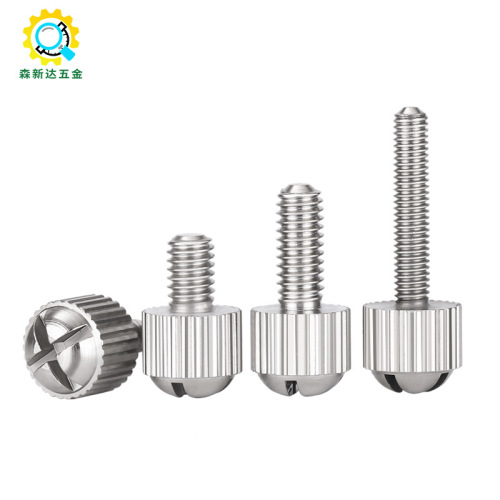 Nickel-plated round head cross-slot adjusting thumb screw with knurled handle, cabinet panel machine case lock nut screw M3M4