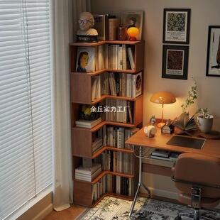 Medieval Style Corner Bookshelf Storage Rack Narrow Cabinet Living Room Bookcase Floor-Standing Wall Storage Cabinet Integrated Creative Corner Cabinet