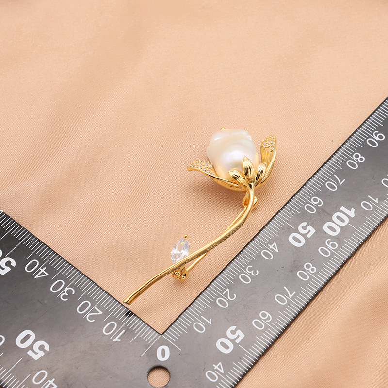 Nuevo barroco perla broche Luz de lujo de alta calidad accesorios Rosa joyería ramillete 18K oro real galvanoplastia image 3