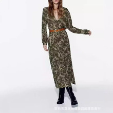 UC&ZA跨境速卖通欧美新款女装配腰带佩斯利印花迷笛连衣裙229805