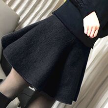 秋冬新款高档羊毛呢短裙伞裙显瘦拼接韩版女裙A包臀裙防走光半裙