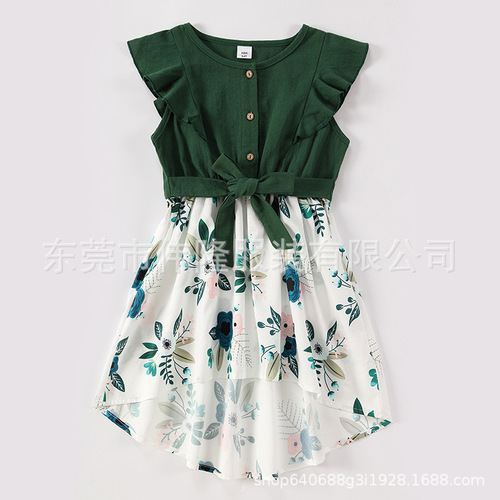 Cross-border new parent-child dress, floral long dress, mother + daughter + baby home parent-child family set