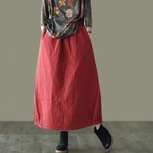 纯色拼接夹棉加厚棉裙半身裙女士文艺复古宽松显瘦洋气灯笼花苞裙