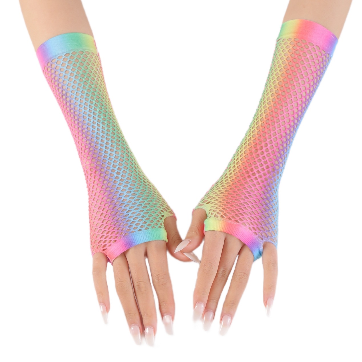 New Women's Fishing Net Colored Nightclub Personalized Party Ball Half Finger Sexy Sun Protection Scar Covering Long_voghion.com