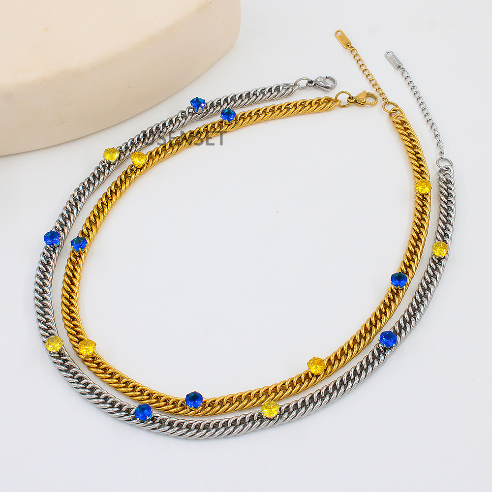 Fashion Round Titanium Steel Plating Inlay Zircon Necklace 1 Piece