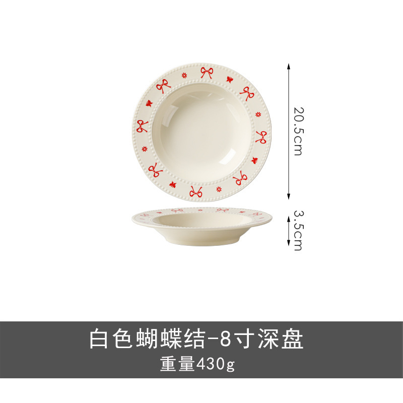蝶結びの新しい陶器食器、見栄えの良い丼、両耳スープボウル、家庭用陶器ボウルと皿、インスタイル|undefined