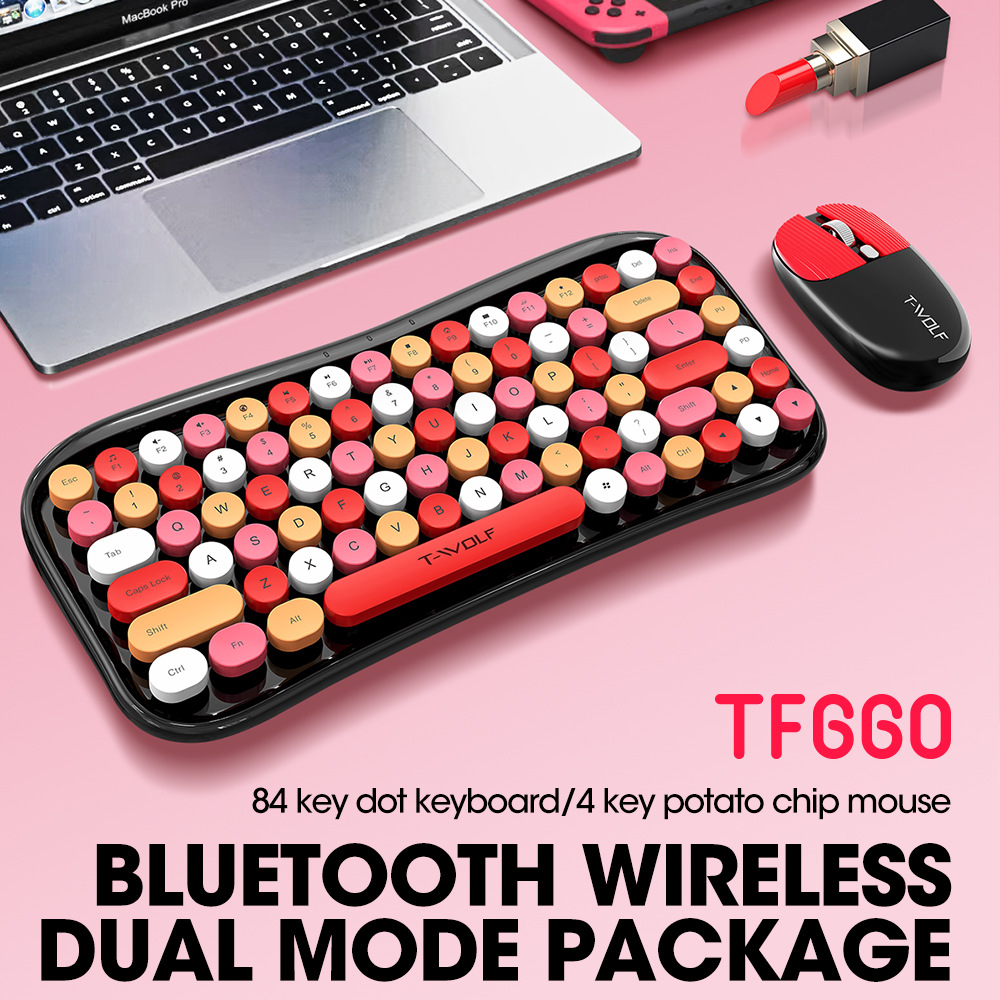 跨境新款TF660藍牙無線雙模鍵盤鼠標套裝 筆記本電腦平板電商專供
