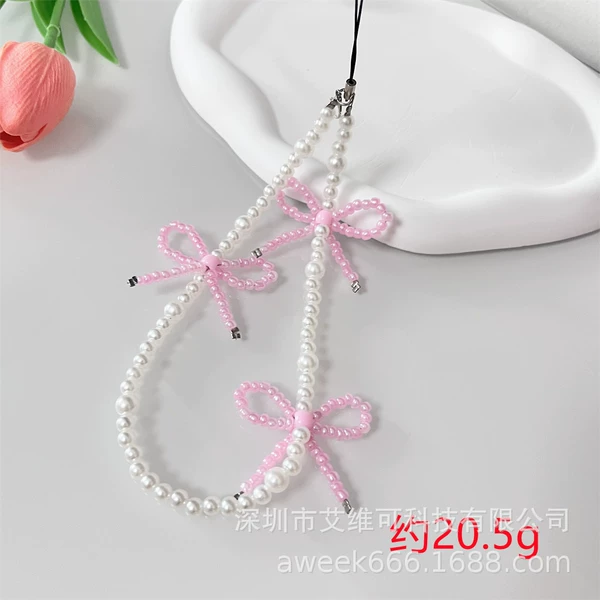 3 pink bows pearls