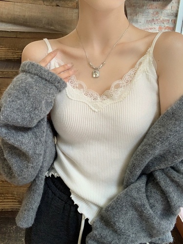 Lace strap women's knit vest 2024 new spring large size plus size slimming camisole top under shirt