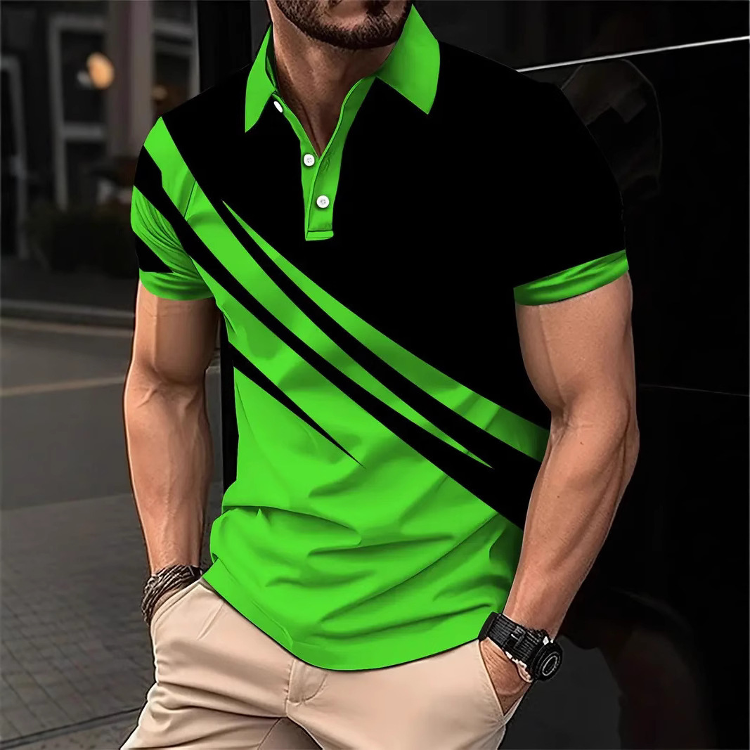Comercio electrónico transfronterizo comercio exterior nuevos productos tops para hombres gráficos geométricos impresión 3D casual solapa camisa POLO MB13