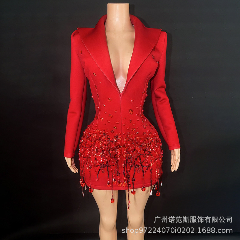 Niche Design Heavy Industry Diamond-studded Autumn and Winter Women's Dress Front Desk Reception Professional suit Company Annual Meeting Dress Niche Design Heavy Industry Diamond-studded Autumn and Winter Women's Dress Front Desk Reception Professional suit Company Annual Meeting Dress