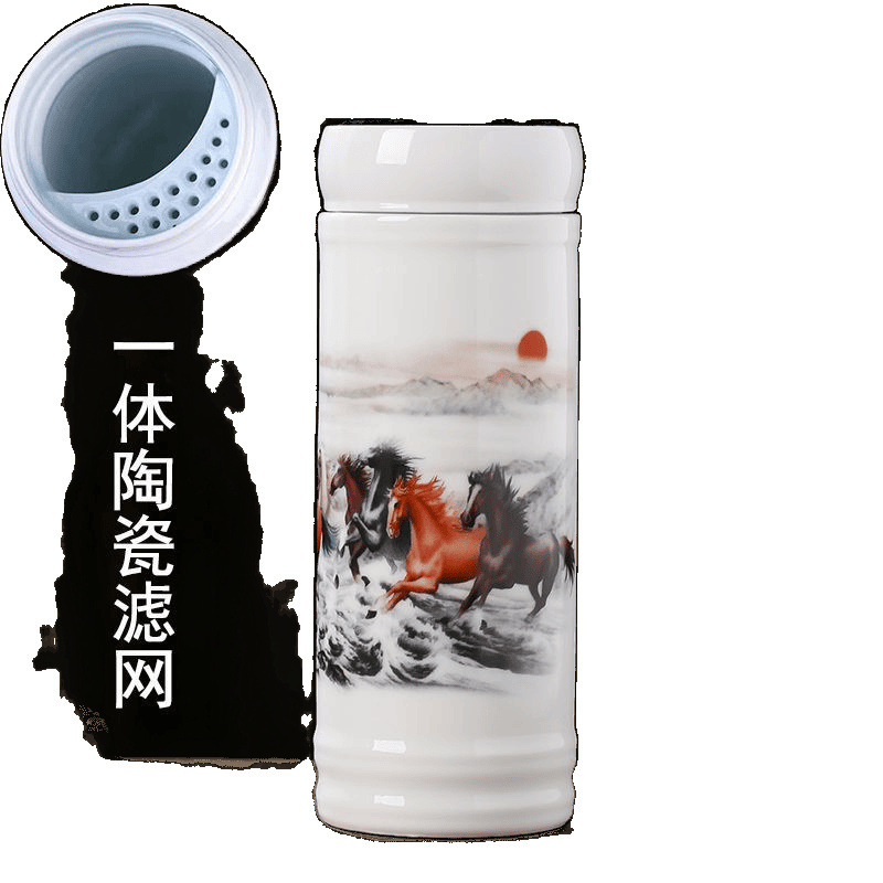 セラミック断熱カップ景徳鎮二層セラミックウォーターカップ骨磁器ライナーフィルター付きオフィスティーポータブル送料無料|undefined