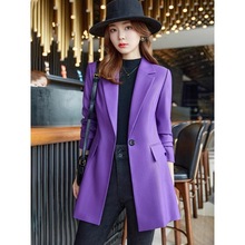紫色西装风衣外套女秋冬2024新款时尚高级感修身中长款小西服上衣