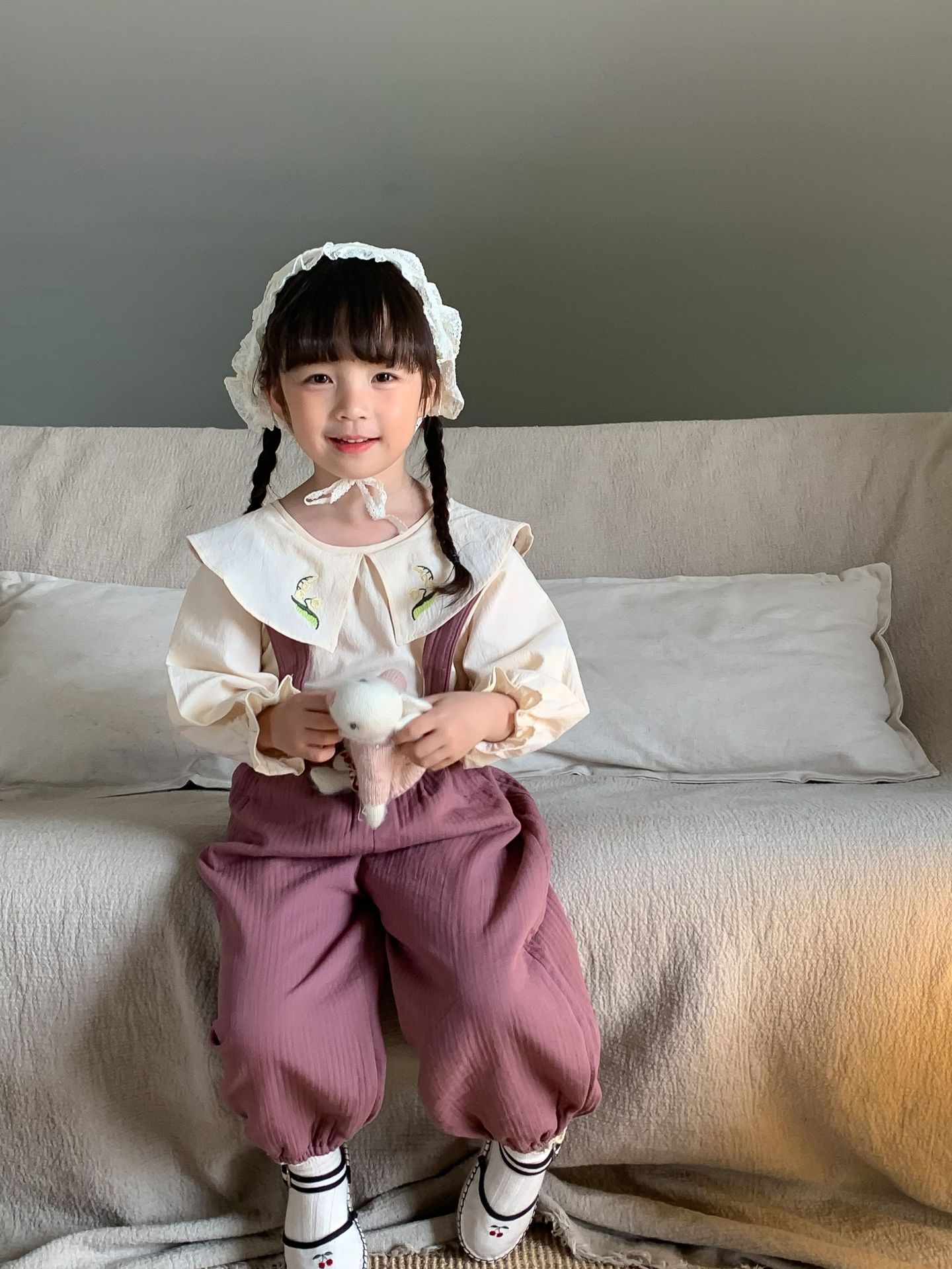 Campo DE TRIGO 2023 primavera y otoño nueva Corea del Sur camisa de cuello de muñeca para niños camisa de manga larga de encaje bordado