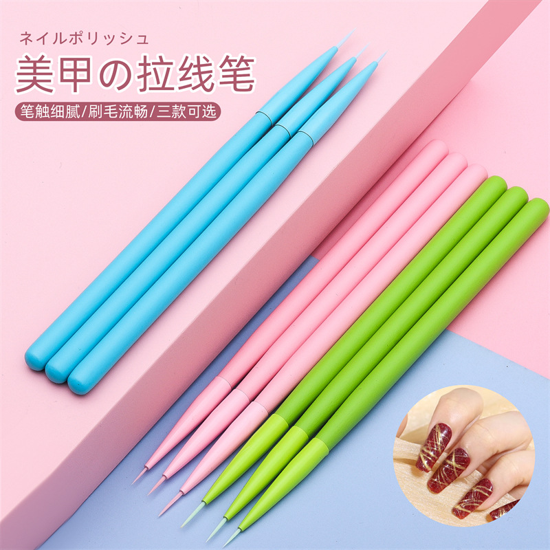 Nuevo estilo de arte de uñas transfronterizo 3 piezas de macarons color madera nail manicura trailer lápiz de dibujo de hilo de gancho de arte de uñas japonés bolígrafo de dibujo