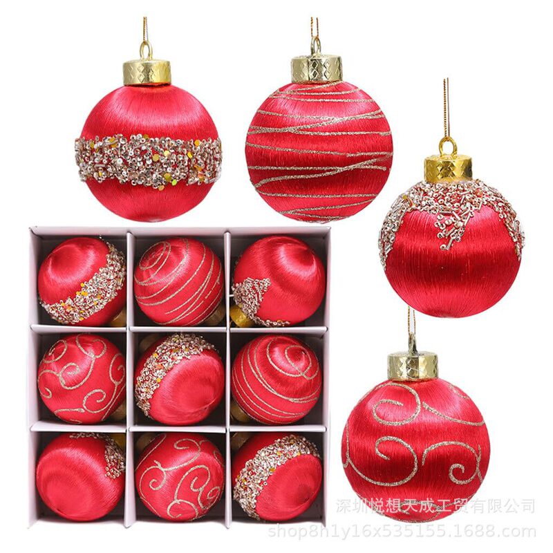 クロスボーダーシルク糸フォームボール 6 センチメートル/8 センチメートル 9 箱入りクリスマス装飾ボールクリスマスツリーペンダント塗装クリスマスペンダント|undefined