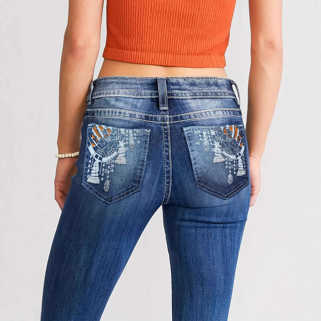Джинсовые эластичные брюки, (跨-border торговля), Amazon, европейский стиль, slim fit, с embroidery