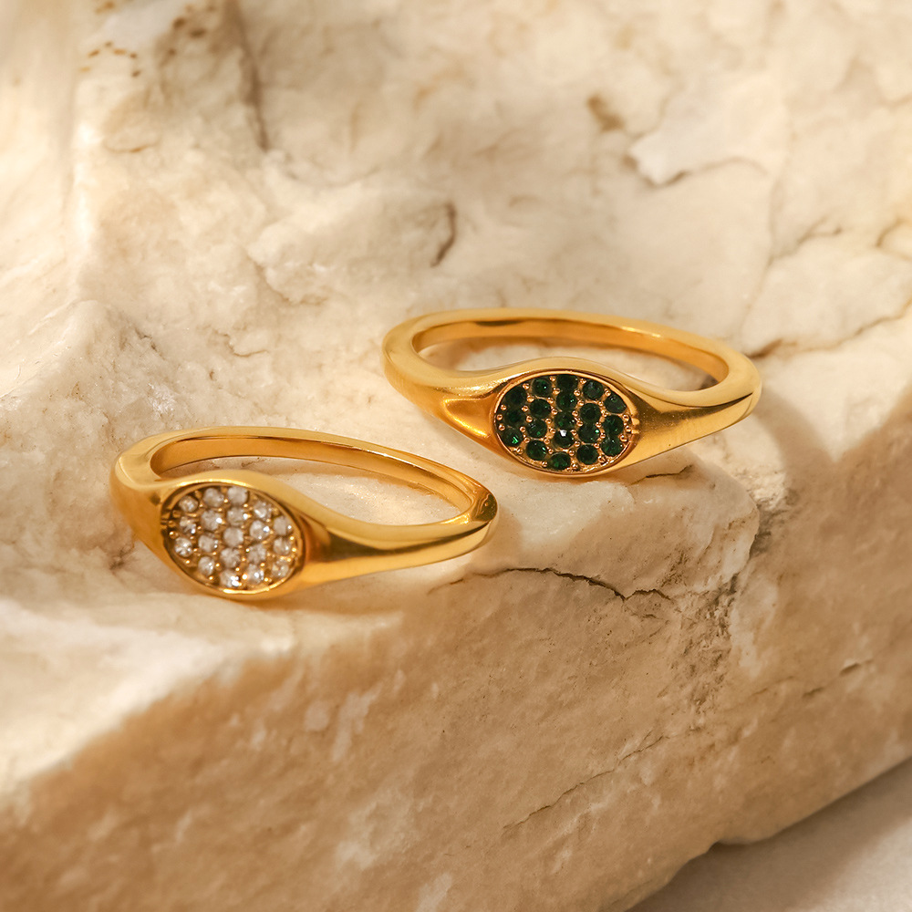 Fashion Oval Stainless Steel Inlay Artificial Diamond Rings 1 Piece