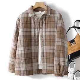 2025秋冬文艺格子宽松加棉衬衫女加厚夹棉百搭复古长袖衬衣上衣