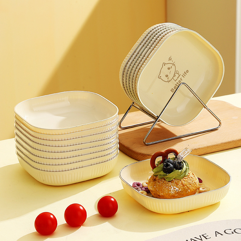 Cream Wind Bone Spitting Plate High Color Value Household Cartoon Kitten Bone Dish Dried Fruit Dish Snack Plate Plastic Snack Dish