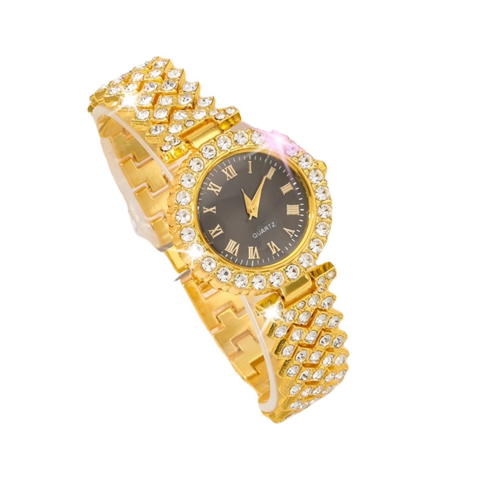 Gold and black roman single watch