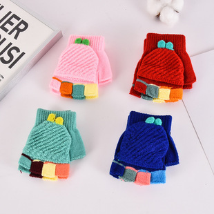 Winter boys and girls warm half finger writing gloves cute children baby flip half finger gloves factory wholesale