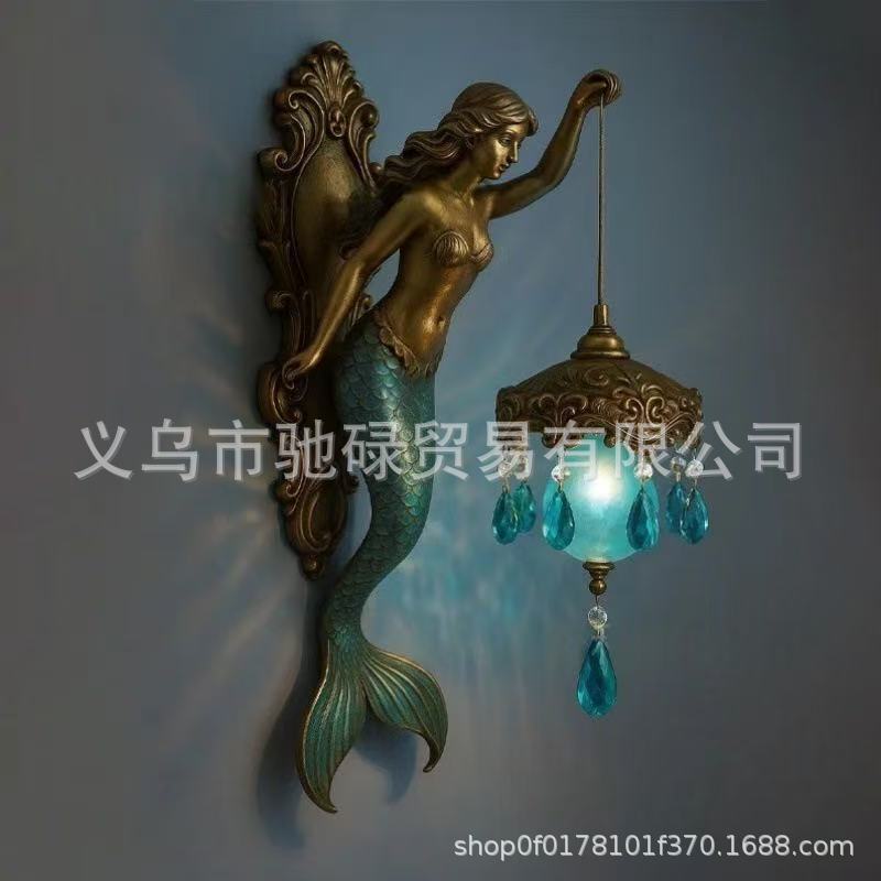Cross-Border New Product Mermaid Wall Lamp Creative Nautical Bohemian Ocean Mermaid Art Wall Lamp