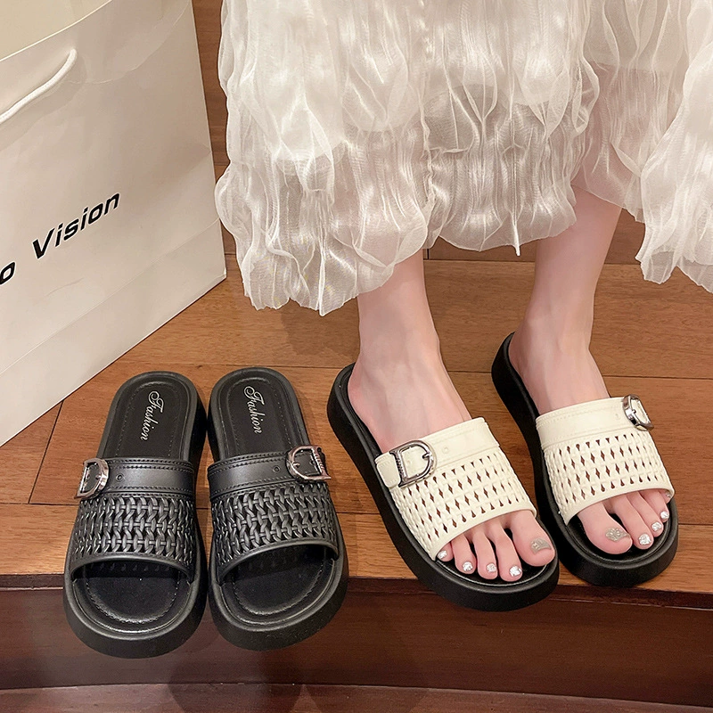 Женские летние пляжные сандалии 2025 года, новые, на толстой подошве, с вырезами, на высокой подошве, на одной ноге, повседневные