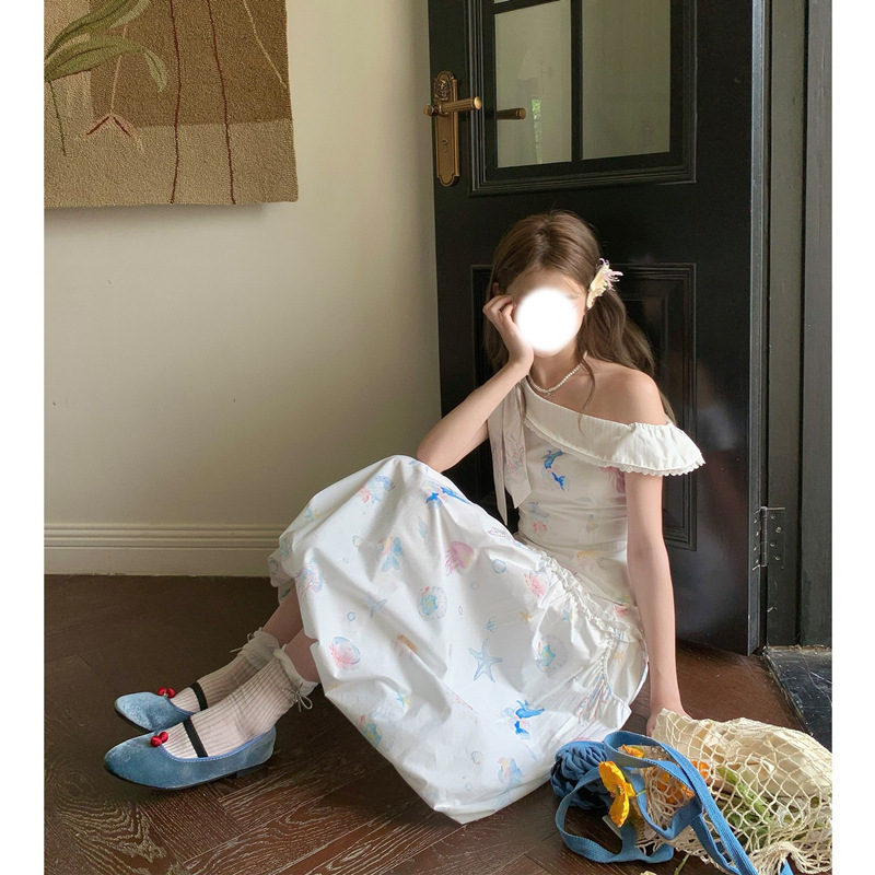 Ruan Ruan's Self-Made/Moon Series New Product. Folded Fantasy Sea Summer New Niche Age-Reducing Dress Set
