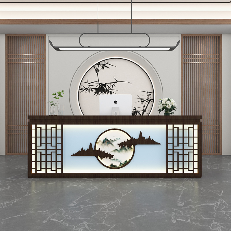 新中式中国风收银台简约古典采耳店美容院吧台足浴店前台接待柜台